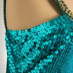NITELINE By Della Roufogali Green Sequin with Gold Beaded Neckline Mini Dress 8 Photo 4
