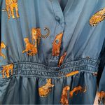 Umgee NWT Teal Satin 3/4 Balloon Sleeve Wide Leg Tiger Print Jumpsuit, Large Photo 3