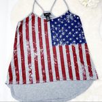 Forever 21  Womens Top Medium Gray Stars Stripes USA Tank Cami Americana Summer Photo 0
