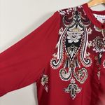 Ulla Popken Blouse Top Women 16/18 Red Scarf Print Paisley Button Up Long Sleeve Photo 3