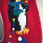 Excellent Village Peddler Christmas Penguins Embroidered Sweater Size XL Red Photo 8