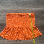 Noisy May Orange Floral Women's Mini Skirt XL Smocked Ruffle Hem Retro l Photo 3