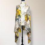 Kollie More Floral Print Long Scarf Wrap Shawl Tan Yellow Green Boho Art to Wear Brown Photo 1