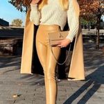 ZARA  Beige Camel Tan Faux Leather Slim Leg High Rise Pant Hem Slit Women’s Small Photo 11