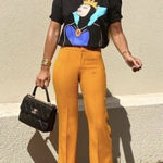 ZARA NWT  Pants Women's Size XS Mid Rise Flared Flat Front Orange Yellow Trousers Photo 0