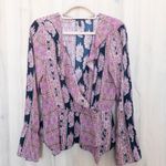 BCBGMAXAZRIA Womens Paisley Ruffle Blouse Size S Pink Black Boho Office Siren Photo 0
