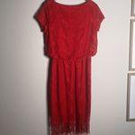 Covington Women’s  Red crochet short sleeve Fringe midi dress size 12 casual Photo 5