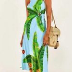 Farm Rio ๐๐ Blue Fresh Bananas Midi Dress ~ Tropical Banana Leaf Print XL NWT Photo 5