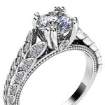 Boutique Platinum Plated S925 Silver Leaf Motif Engagement Ring Simulated Diamond, Sz 6 Photo 5