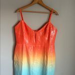 RUNAWAY THE LABEL NEW  orange blue sunset ombre sequin Benito  midi dress XL Photo 4