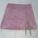 None Sparkle Rhinestone Fringe Pink Denim Mini Skirt.  Women’s Large-High Waisted Photo 5