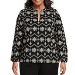 Sugar Lips Embroidered Boho Long Sleeve Blouse Top Shirt Black White 1X Photo 0