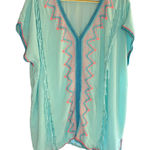 Surf Gypsy  Cover‎ Up Tunic Embroidered Swim Beach Resort Bohemian Teal Pink Med Photo 0