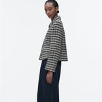 ZARA  Luxury Ecru/Black Textured Long Sleeves Lapel Collar Short Blazer Sz M Photo 4