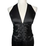 Cache  Vintage 90s Satin Corset Halter Dress Womens Size 8 Black Classic Backless Photo 4