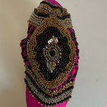Mexican Beaded Padded Headband Fuchsia Turban Style Boho Embroidered Accessory Black Photo 5