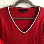 Tommy Hilfiger Sweater Red White Blue Bejeweled V Neck L EUC Y2K Varsity Stripe Photo 1