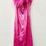 Lillie Rubin Strapless Feather Sequinned Maxi Dress Barbie Pink Women's Size 8 Photo 3