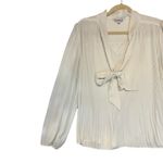 Nanette Lepore Ivory Pleated Tie Neck Blouse Classic Dressy Size L Long Sleeve Photo 4