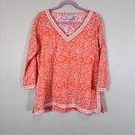 Gretchen Scott Orange White Floral Boho Blouse Womens M Beachy Summer Shirt Top Size M Photo 6