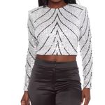 Sequin Embellished White and Black Top Size XXS Photo 2