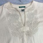 Ralph Lauren Lauren  Linen Boho Peasant Top V Neck Embroidered size Large Photo 4