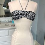 OP Bikini Swimsuit Top Halter Neck Black White Womens Small New Photo 2