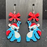 Stitch Christmas Earrings with Red Bow & Silver Accents Blue Photo 0