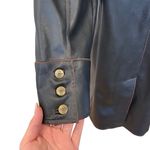 Kenzie Faux Leather Trench Coat Black Brown Stitching Y2K Zara Style Long Jacket Size L Photo 7