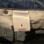 EXPRESS  Y2K Rhinestone Bedazzled Raw Hem Medium‎ Wash Denim Mini Skirt Sz 4 Photo 4