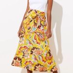 Loft Ann Taylor  Skirt Yellow Floral Belted Long S Small New Photo 0