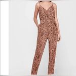 EXPRESS Brown Tan Snakeskin Print Belted Wrap Stretchy Jumpsuit Large Photo 9