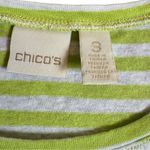 Chico's  Linen Womens Size XL Lime Green and White Striped Tee Beach Photo 2