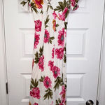 White Closet Elements New,  Floral Print Flutter Short Sleeve Linen Blend Maxi Dress Size S  Photo 0