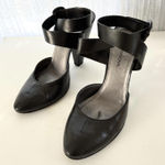 CoSTUME NATIONAL HTF Black Leather Ankle Cuff Strap Pump Heels Pointed Toe 36.5 Size 6 Photo 0