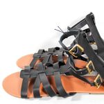 Rue 21 NWT Black Faux Leather High Ankle Strappy Gladiator Sandal Gold Buckles Photo 2