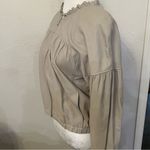Rebecca Taylor ruffle trim light grey lamb skin leather bomber jacket blazer 8 Photo 7