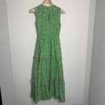 Banjanan Iris Floral Maxi Ruffle Tier Sleeveless Sheath Cotton Green Dress XS Photo 3