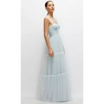 DESSY COLLECTION Tiered Tulle Evening Dress in Willow Size US 2 Blue Photo 1
