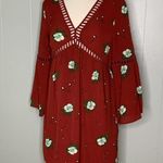 Entro Red Floral Boho Tunic Mini Dress With Bell Sleeves Like New S Photo 1