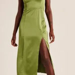 Abercrombie & Fitch  Camille Green Satin Midi Dress Size Large Olive Green Date Photo 0