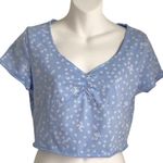SheIn Ruched Dainty Floral Lettuce Edge Top Periwinkle Large Photo 1