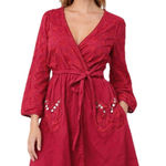 lilka anthropologie Red Wrap Dress Size Small Eyelet Pockets Cotton Casual Photo 0