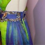 Cassandra Stone Mac Duggal Maxi Prom Dress Women Size 4 Rhinestone Y2K Cutout Green Photo 5