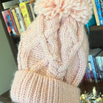 Faded Glory Pink Cable Knit Crochet Winter Pom Cap New Photo 0