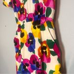 Albert Nipon Dress Silk Multicolor Bright Floral Short Sleeve Size 4 Pockets Pink Photo 3