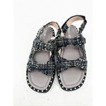 Stuart Weitzman  Zoe Lift Tweed Embellished Black Slingback Sandals Size 10.5B Photo 3