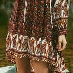 Raga  Asymmetrical Dress in Rich Brown and Cream Photo 0