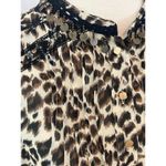 Roar Blouse Large Shirt sexy sheer Animal Print Long sleeve Tunic Beaded Western Tan Photo 3