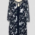 Connected Apparel Dress Floral Embroidered Mesh Jacket Split Front Navy/White 12 Photo 0